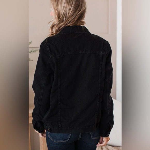 Thread & Supply Black Jean Jacket w/ Black Red Plaid Flannel Inner Lining Size S - Picture 6 of 15